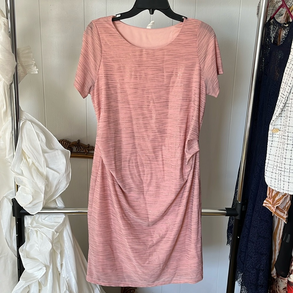 PinkBlush Maternity Dress - Shimmery Pink Design, Short Sleeves, Size Medium